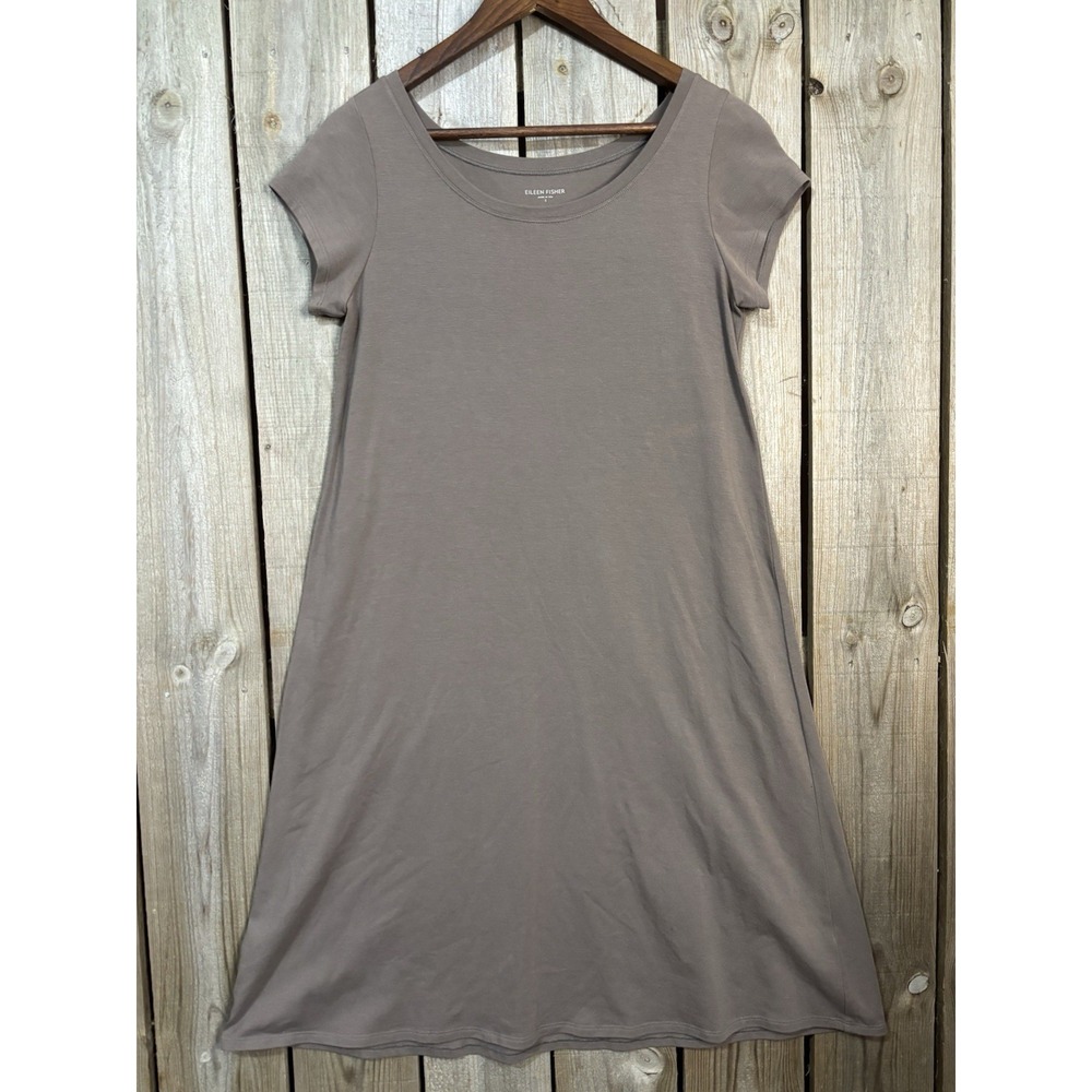 Eileen Fisher Minimalist Taupe Stretch‎ Dress ♻️ Organic Cotton | Small